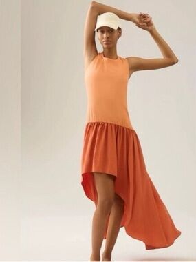 Hutch Two-Tone Orange High-Low Sleeveless Dress
